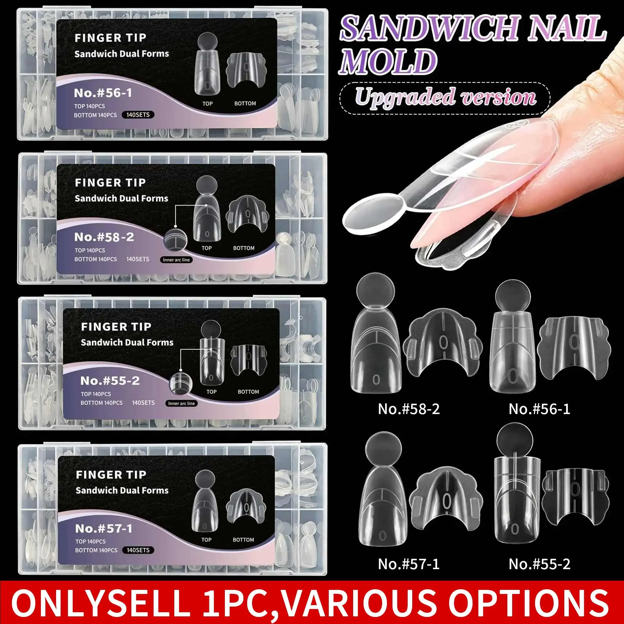 240pcs Sandwich Dual Nail Form Coffin Almond Nail Forms, 14 Sizes Reusable Top Bottom Forms, Nail Art Extension Mold, Professional Beauty Tools, Nail Art Design, Nail Art Supplies