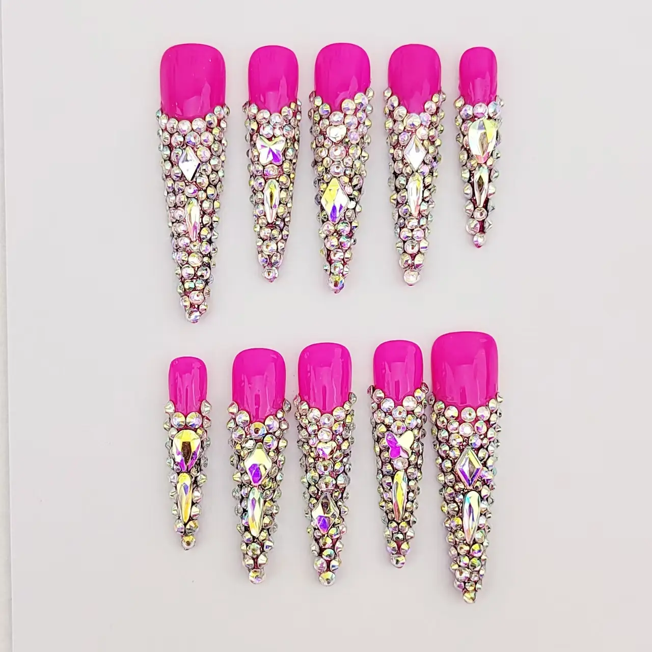 i Nail PINK DIAMOND 10PCS Handmade Press On Nails Reusable 3D Gel Summer 2025 / Prom