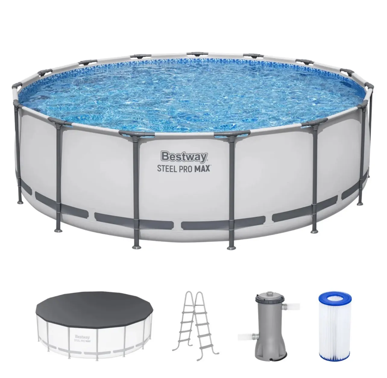 Bestway Steel Pro MAX 18 x 48 Metal Frame Above Ground Pool Set w/ Pump, Ladder, Cover