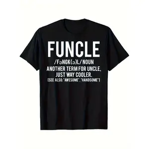 Men's Funcle Slang Definition T-Shirt - White Retro Bold "Funcle" & Terms Print (Uncle Niece/Cousin), Casual Round Neck Tee for Cool Family Gifts, Funny Cousins Apparel