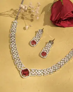 Amethyst Allure CZ Choker & Earring Set | Rhodium | Indian Jewelry | Mataari