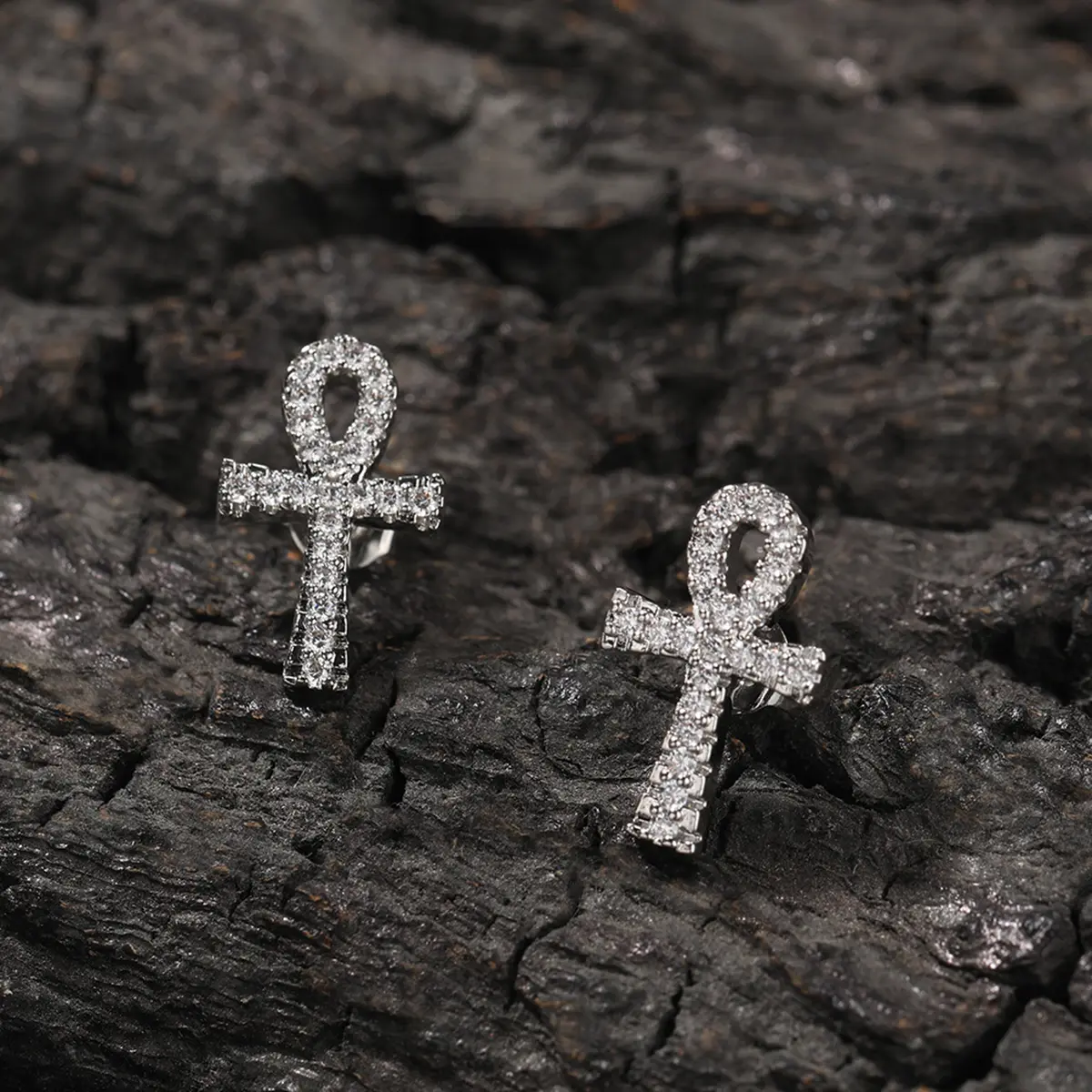 Silver Cross Ankh Hoop Earrings Dangle 14K Gold Silver Plated Small 5A+ Cubic Zirconia Earring for Men Boy Jewelry Gift,Valentine's Day Gift