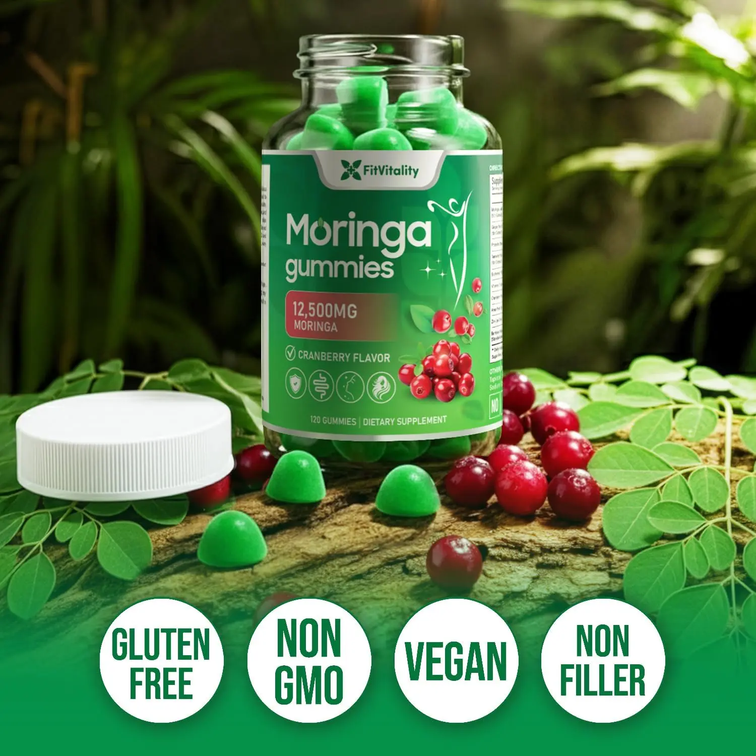 120 Moringa Gummies with Ginger, Turmeric, Cranberry, Amla Fruit & Probiotics | Vegan, Sugar-Free Gummies