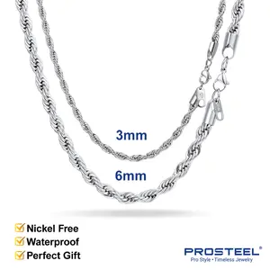 PROSTEEL Rope Chain Necklace Stainless Steel Chain Necklaces Length 18-30 Inches Width 3mm/6mm Necklaces For Men Women with Gift Box