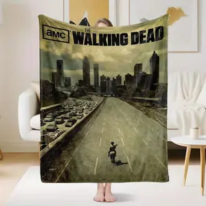 The Walking Dead themed printed flannel blanket, super soft and comfortable for all seasons, suitable for home and travel, ideal gift