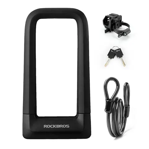 ROCKBROS Heavy-Duty Anti-Theft Bike U-Lock - 22.5mm Max Size, 22mm Component, 1.2m/4ft Steel Cable, Silicone Scratch-Safe Cover, Mounting Bracket, Gate-Compatible, 1.76lbs/0.8kg, 8.27x4.33in Cycling Equipment for Ebikes, City Bikes