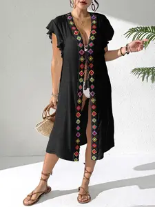 Women's Vacation Beach Crochet Trim Hooded Shirt, Ruffle Tie Open Front Cardigan, Fashion Summer Casual Wear & Travel Oymz873