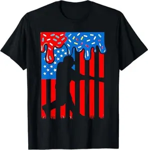 Baseball Drip Boys Dripping Ice Cream 4th July American Flag T-Shirt