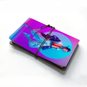 Bohemian A6 Tethered Composition Notebook, Unique Pattern Cover, 7.28"x5.12", Vintage Writing, Neon Light Background, Fashionable Women's Notebook