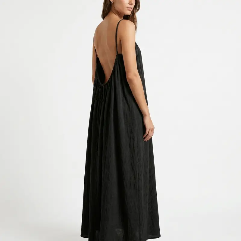 love&lemonade ruched detail backless floor length slip dress Thats So Fetch | Lilo Keyhole Backless Maxi Dress | Black main image 0