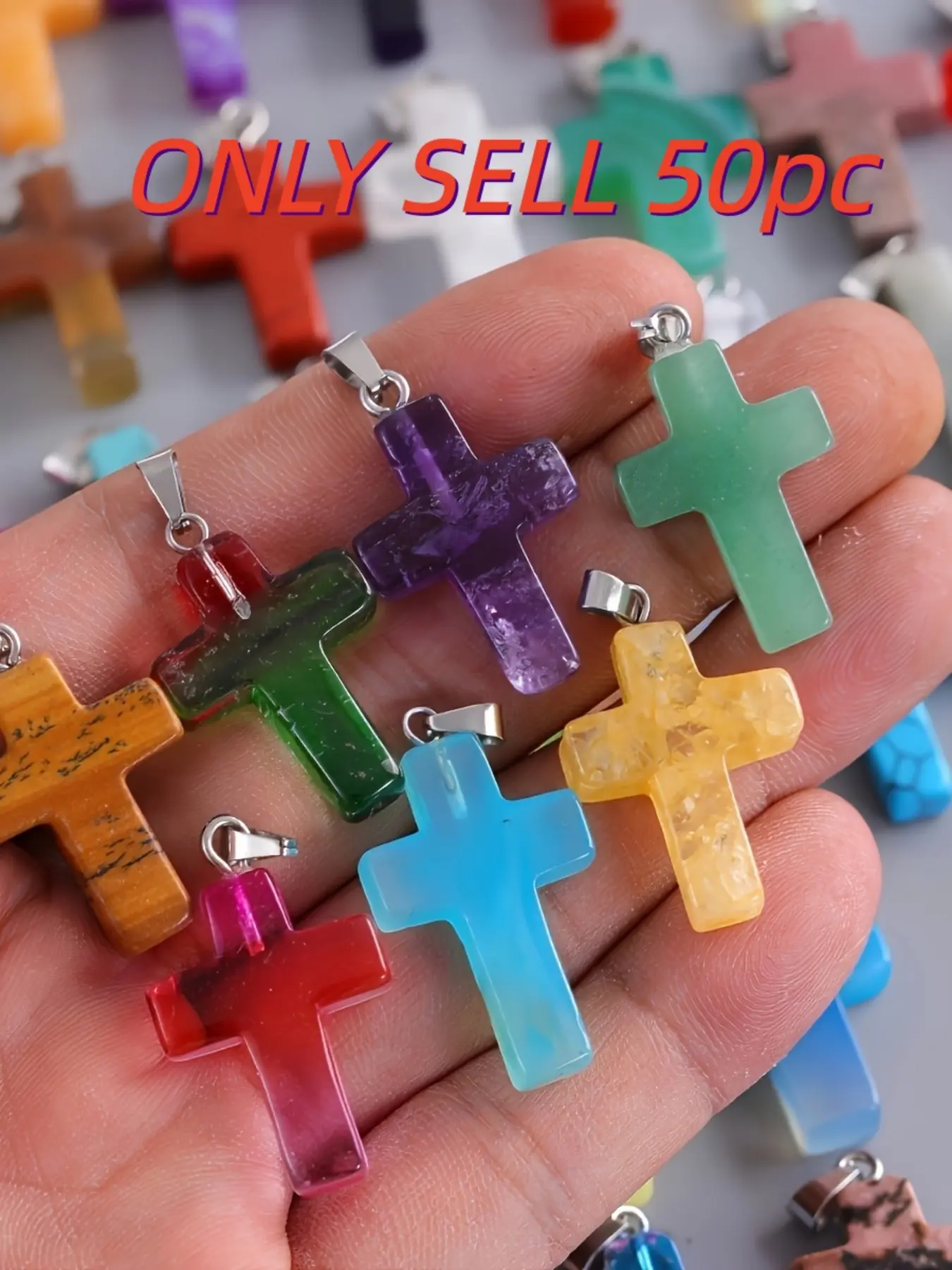 50 Crystal Cross Pendants, Multicolor Chakra Stones, DIY Jewelry Making, Perfect Christmas Gift, Ideal for Festive Season Gifts, Bohemian Chic Pendant