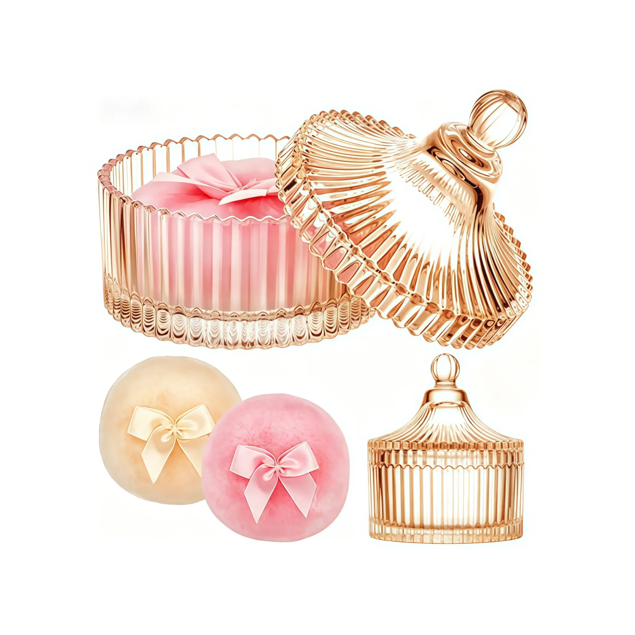 dusting powder jar with puff, dusting powder jar，Soft Velvet Puff, Crystal Glass Loose Powder Storage Container, Mini Jewelry Storage Box, Multi-use Wet Dry Makeup Puff Organizer, Vanity Desktop Decor Storage Box, Loose Powder Applicator With Storage Case