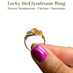 Lucky Girl Syndrome Crystal Ring with Green Aventurine, Citrine & Sunstone for Law of Attraction Alignment