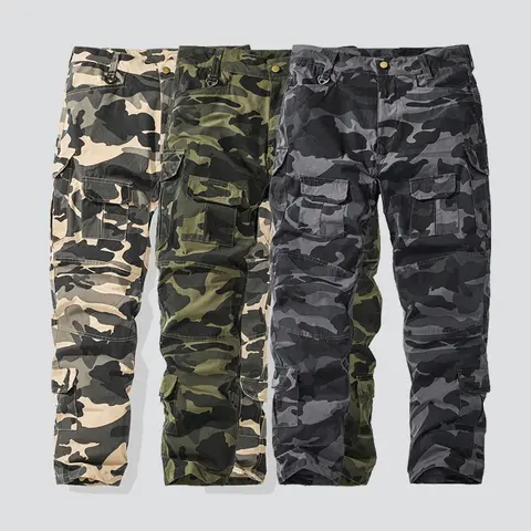Men's 1-Pack All-Seasons Army Camo Cargo Pants - Lightweight 100% Polyester Menswear, Baggy Fit, Multiple Pockets, Comfortable Street Style Bottoms