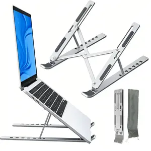 Aluminum Laptop Stand, Adjustable Portable Desktop Holder, Foldable Cooling Elevator for Macbook Air/pro, 10-15.6 Inch, Silver, Ergonomic Laptop Stand