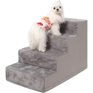 Dog Stairs for Small Dogs，17.5’’ 4-Step Pet Stairs for High Beds and Couches，Dog Steps with Non-Slip Bottom and High-Density Foam Indoor Outdoor, Grey Vfrog