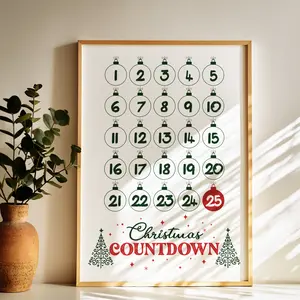 Christmas Countdown Framed Print, Christmas Days Countdown Print, Seasonal Holiday Wall Art, Xmas Decor, Christmas Home Wall Print, Holiday Decor, Christmas Wall Print, Xmas Print, Home Decor, Framed Wall Decor