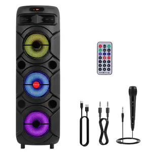 Portable High Power PA Speaker 3 * 8inch Subwoofer Heavy Bass Stereo Wireless Karaoke Speaker Bluetooth TWS Rechargeable FM Radio  Remote Control  Microphone   LED Lighting