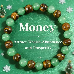 1pc Arpurraina Money Charm Bracelet, Today's Recommendation,set with green aventurine and tiger's eye - Blue Friendship Bracelet,  Protective Bracelet, Encouragement Gift, Personalized Style,  Fashionable Synthetic Color-blocked Beaded Crystal Bracelet.