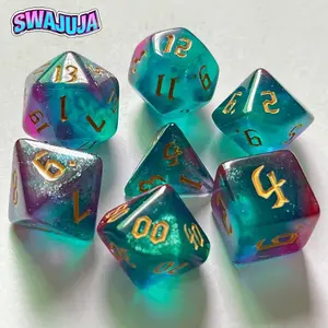 Seven-Piece Dual-Color Multi-Faced Dice Set, Shiny Blue Gradient Colors, Includes Numbers, Perfect for Role Playing and Tabletop Games, Polyhedral Dice Set