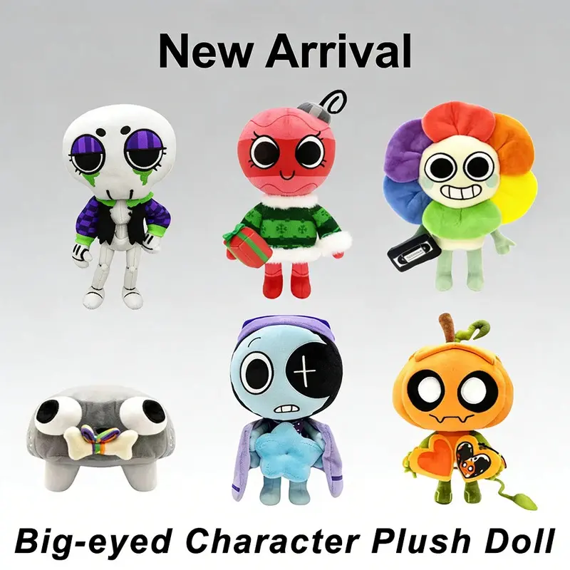 Big-eyed Character Plush Doll-Cute Pumpkin Bone Sunflower Soft Stuffed Ornament for Birthday Xmas Gift
