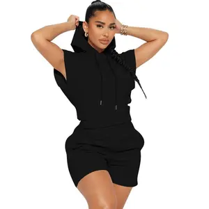 Casual Sports Short Sleeve Hooded Shorts Two-Piece Set for Women Workout Running Clothes Summer Sportswear