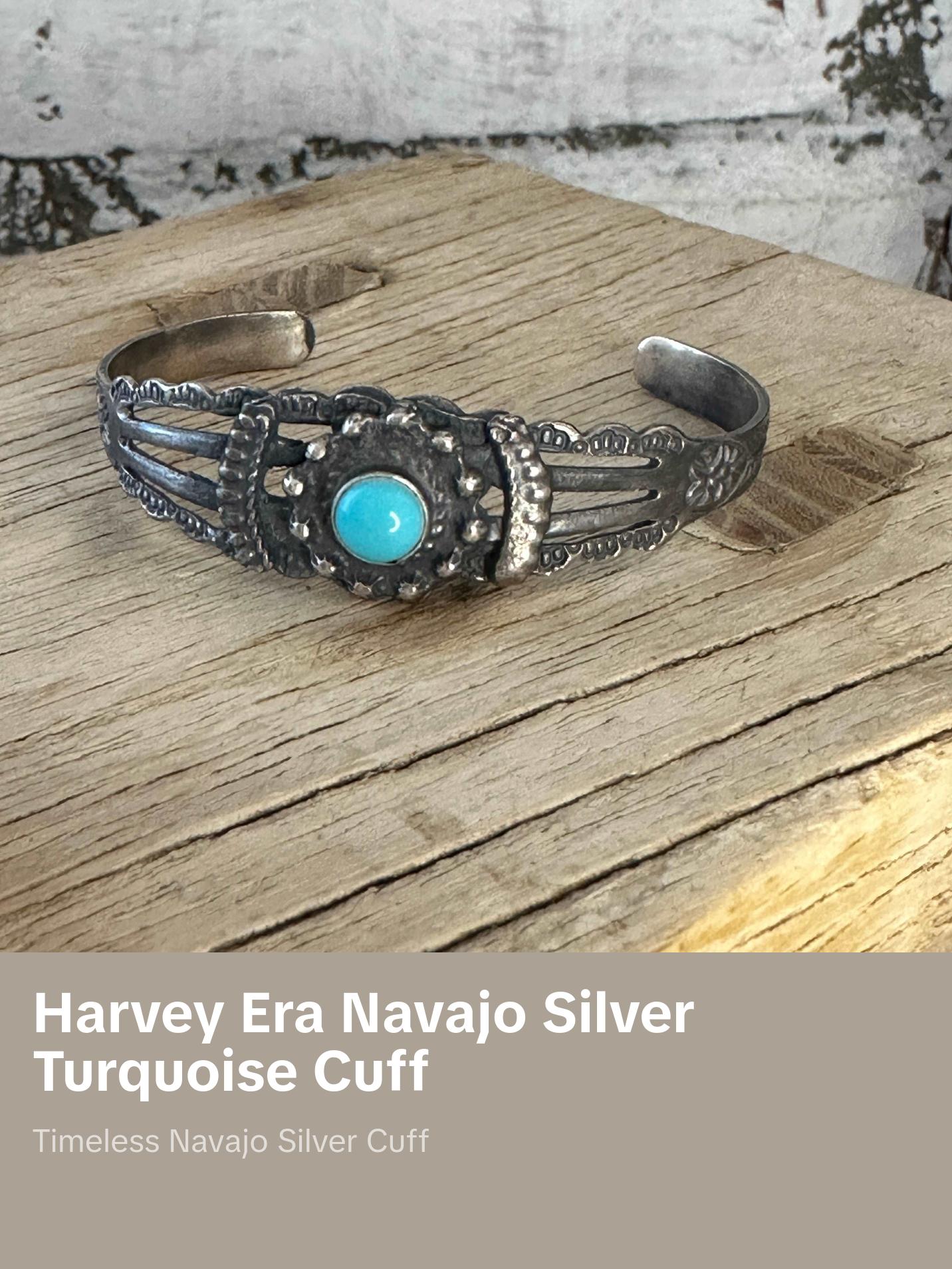 Harvey Era Navajo Sterling Silver Turquoise Cuff Bracelet