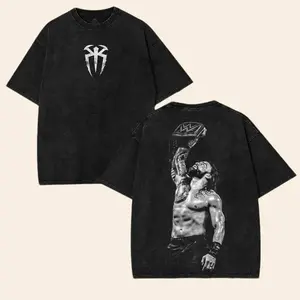 WWE Roman Reigns Washed T-Shirt | Vintage Graphic Design Classic Fan Apparel Cotton Fabric Washed  Streetwear tee shirt fast shipping Menswear Soft wash unisex gift top Womenswear Fit casual shirt wwe fan oversized