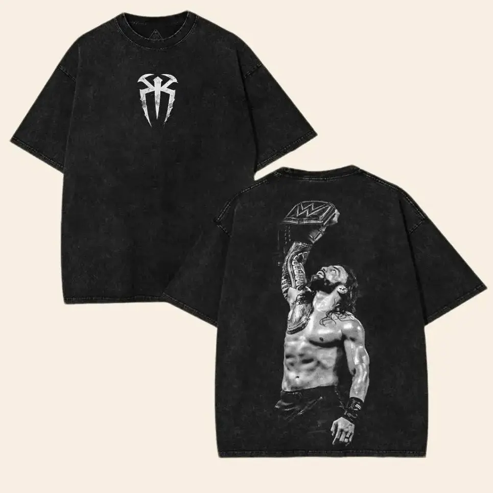 WWE Roman Reigns Washed T-Shirt | Vintage Graphic Design Classic Fan Apparel Cotton Fabric Washed  Streetwear tee shirt fast shipping Menswear Soft wash unisex gift top Womenswear Fit casual shirt wwe fan oversized