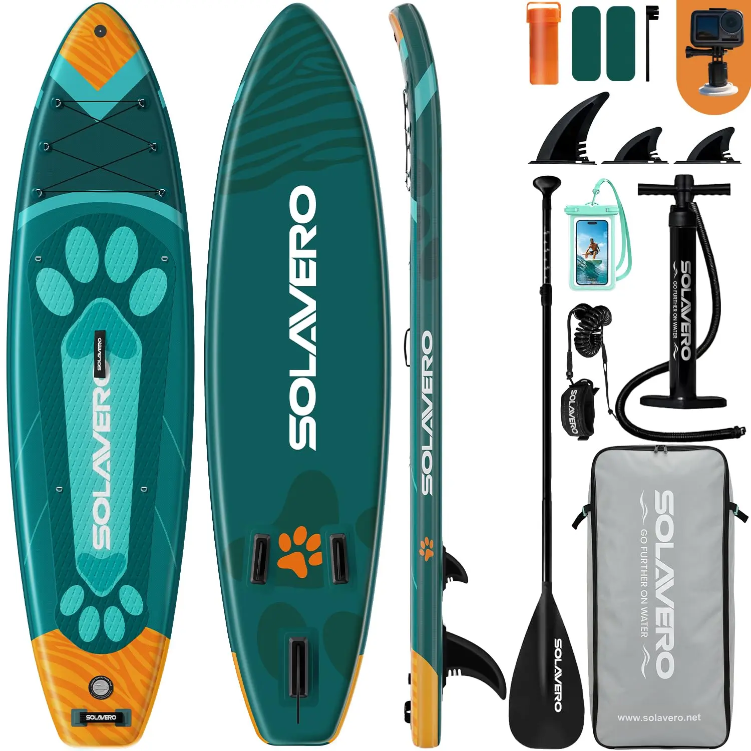 Unisex 10'6" Inflatable Paddleboard for Adults, Military PVC SUP with Premium Accessories, Anti-Slip EVA Deck, Waterproof Phone Pouch, Repair Kit, Bag for Rivers & Lakes