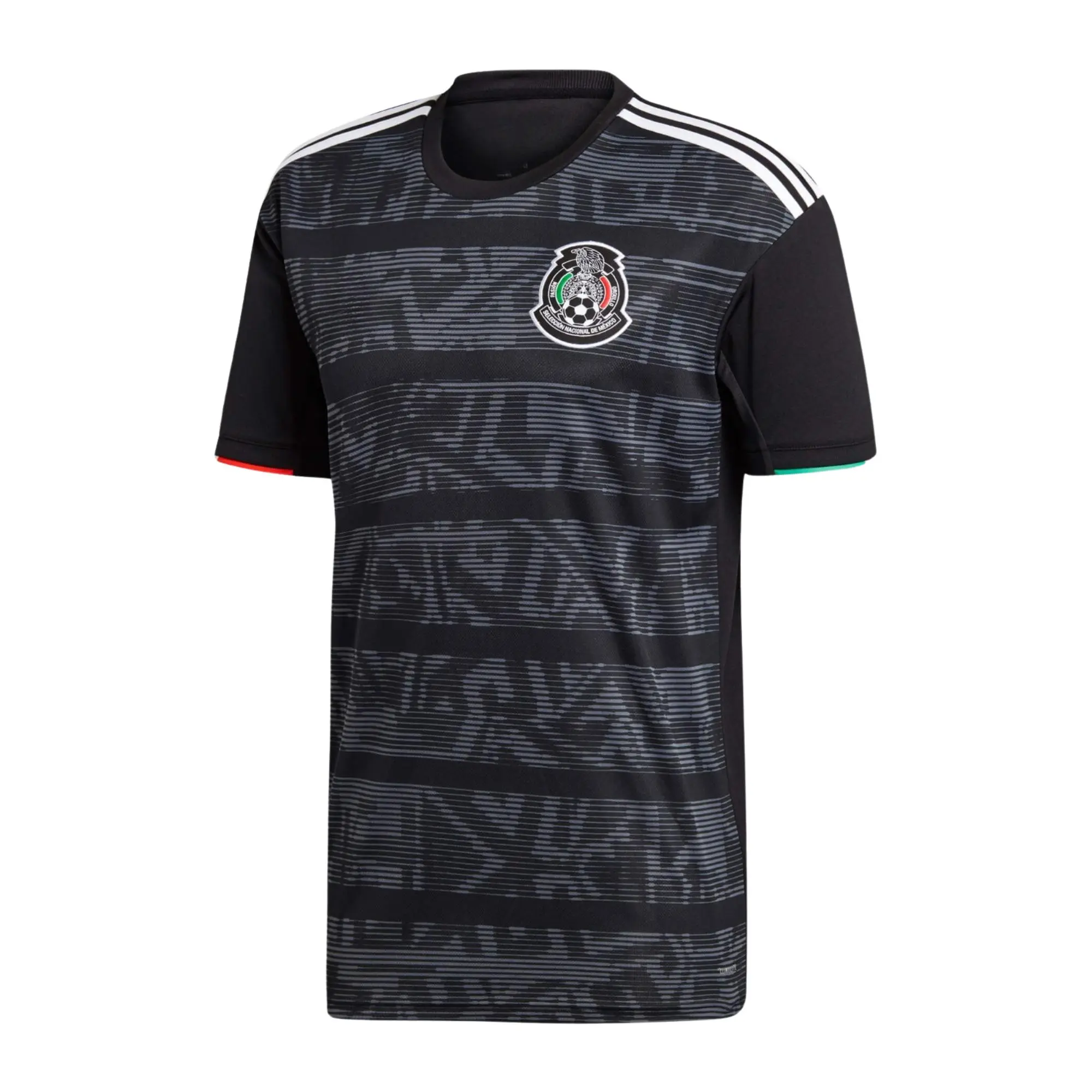 Mexico black Soccer Fan Jersey Shirt with Green Red Stripe, Short Sleeve Sports