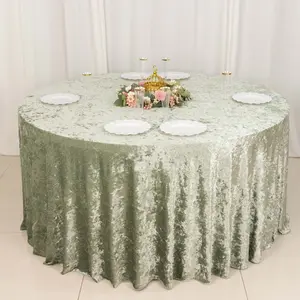 Premium Crushed Velvet Round Tablecloth 120" Sage Green - Seamless Soft & Reusable Table Cover