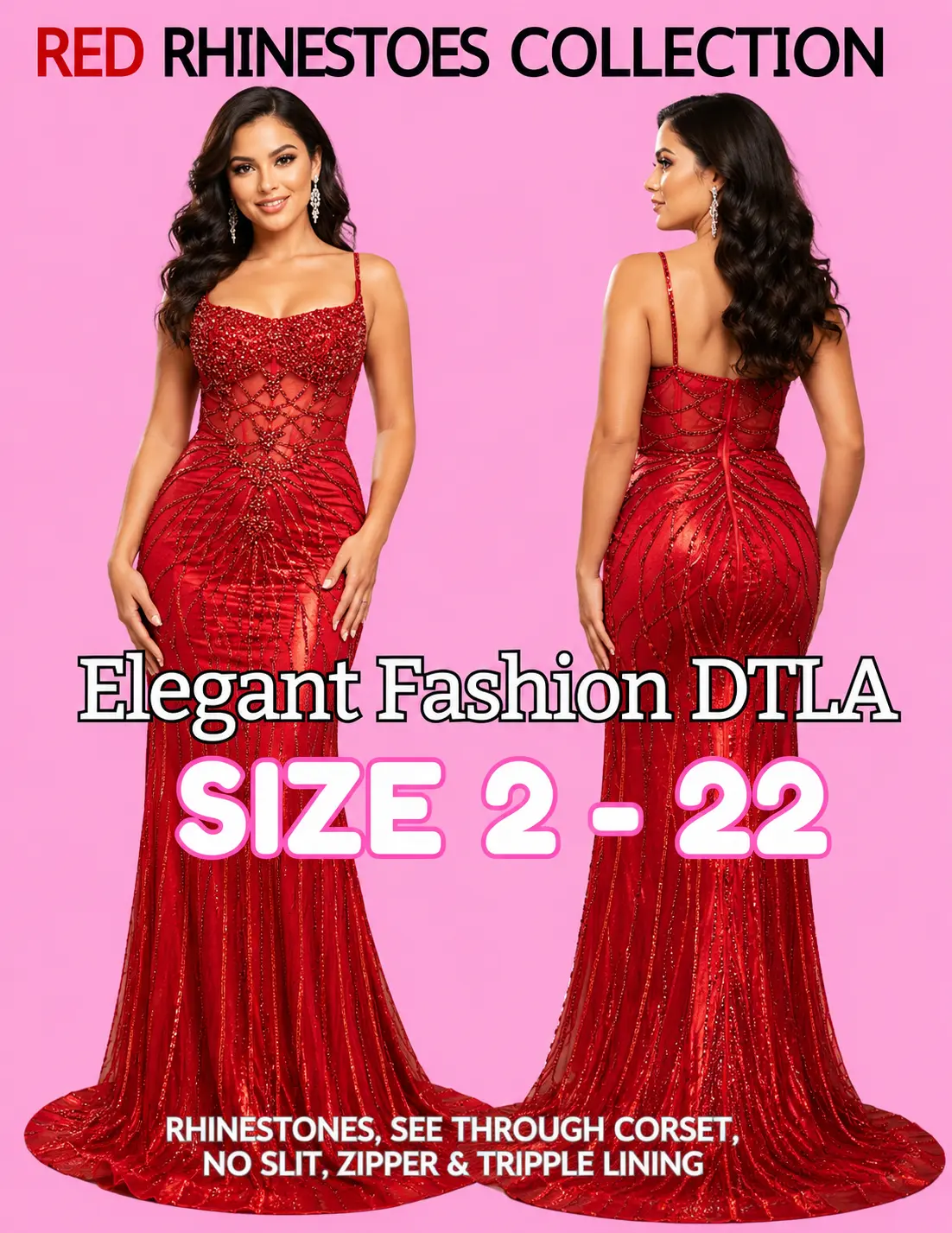 (SIZE 2-22) ✨ Elegant Fashion✨ 3 COLORS OF Rhinestones & NO SLIT