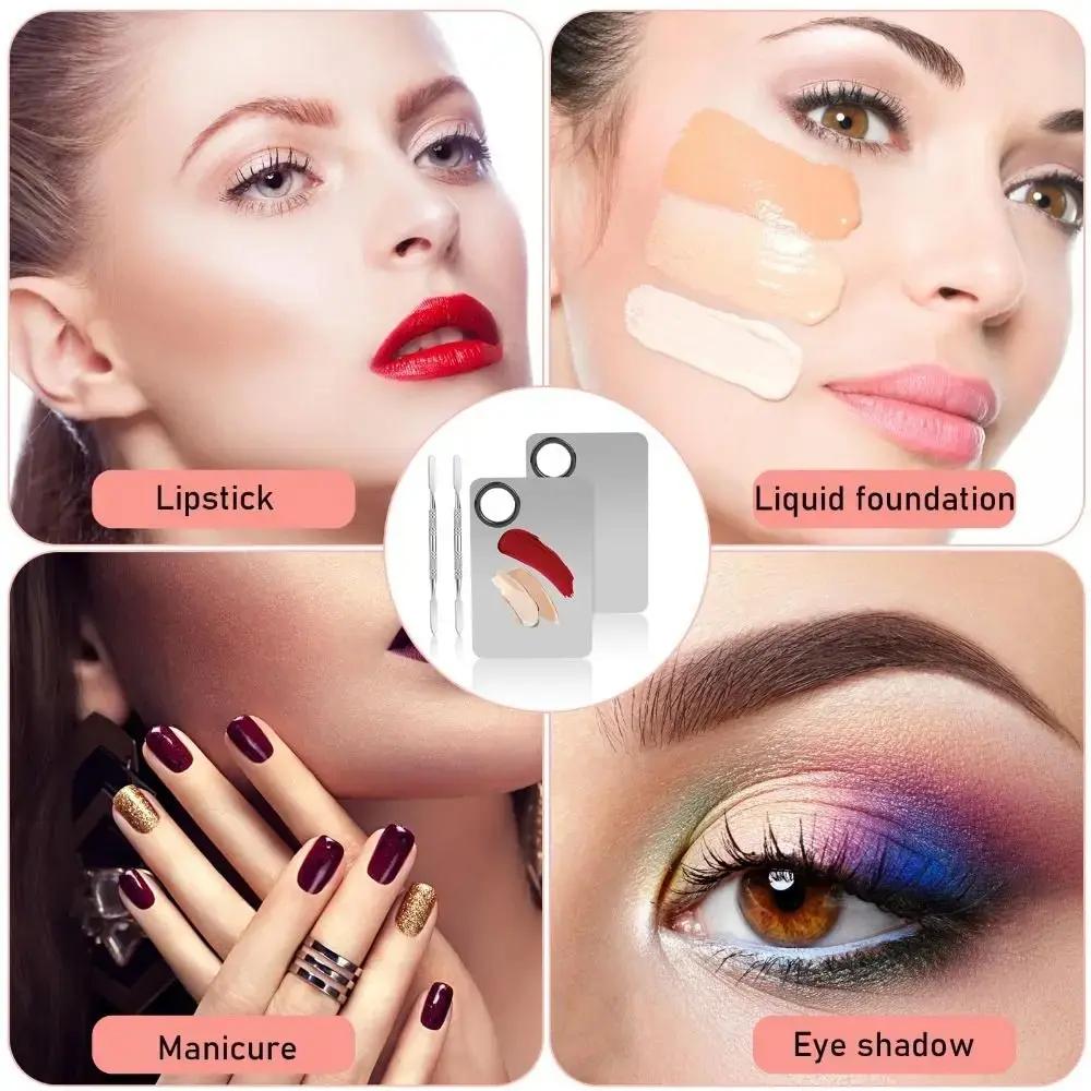 Three-Piece Makeup Tool Set, Stainless Steel Foundation Scraper, Cosmetic Color Palette, Ideal for Creams, Cosmetics, Nail Art & Skincare, Makeup Tool Kit