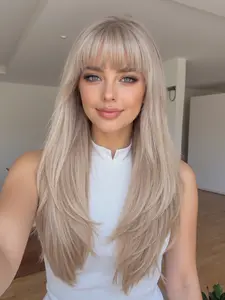 26 Inch Long Straight Wig with Bangs, longhair, Perfect for All Seasons, Ideal for Halloween & Other Festivals, Stylish Hairpiece for Women, Fluffy Synthetic Wigs