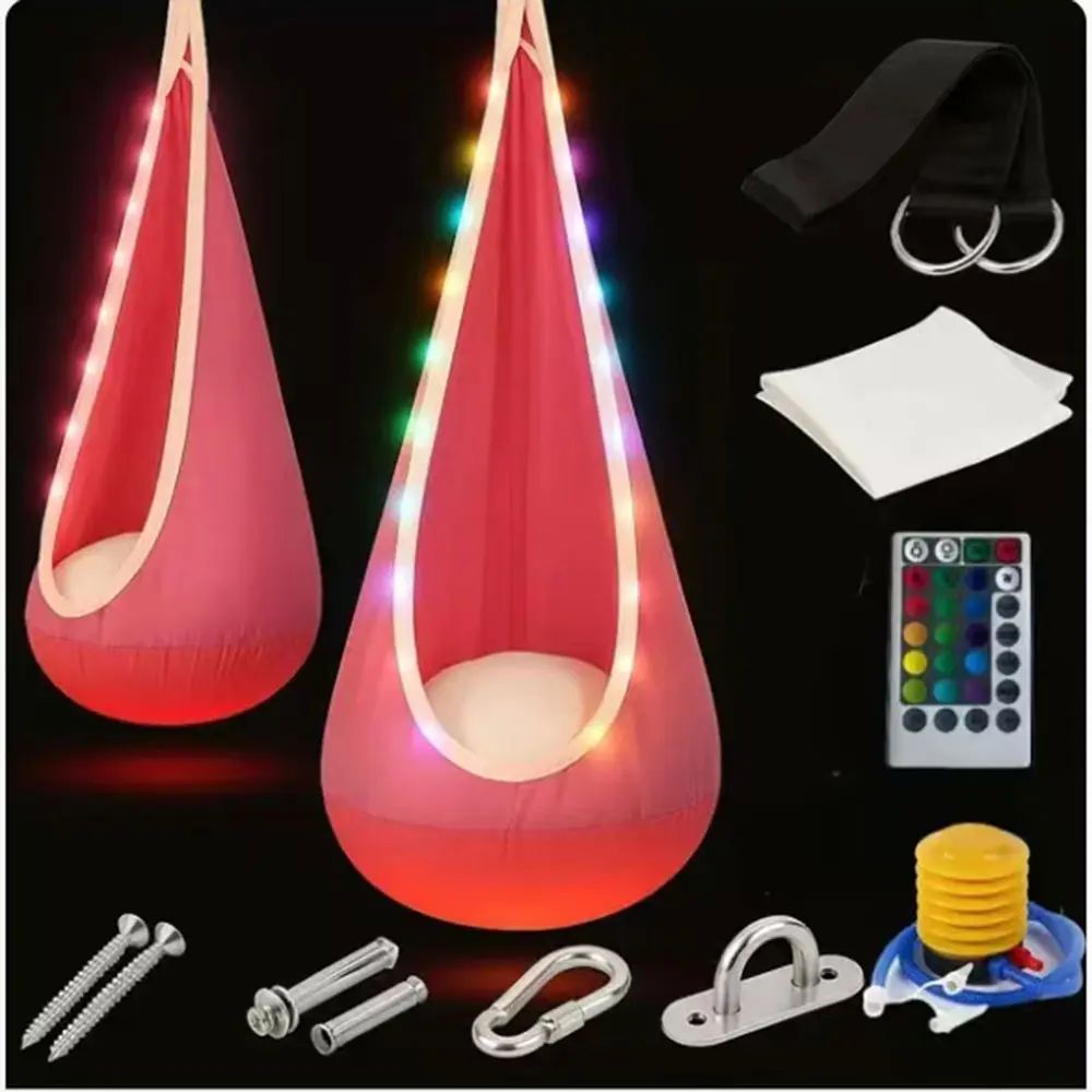 LED Lighted Camping Swing Hammock Chair with Air Cushion - 330lbs Heavy Duty Playful Hanging Pod Suspension Outdoor Hammock for Garden, Patio Camping, Playful Hammocks, Hanging Hammock Hammocks