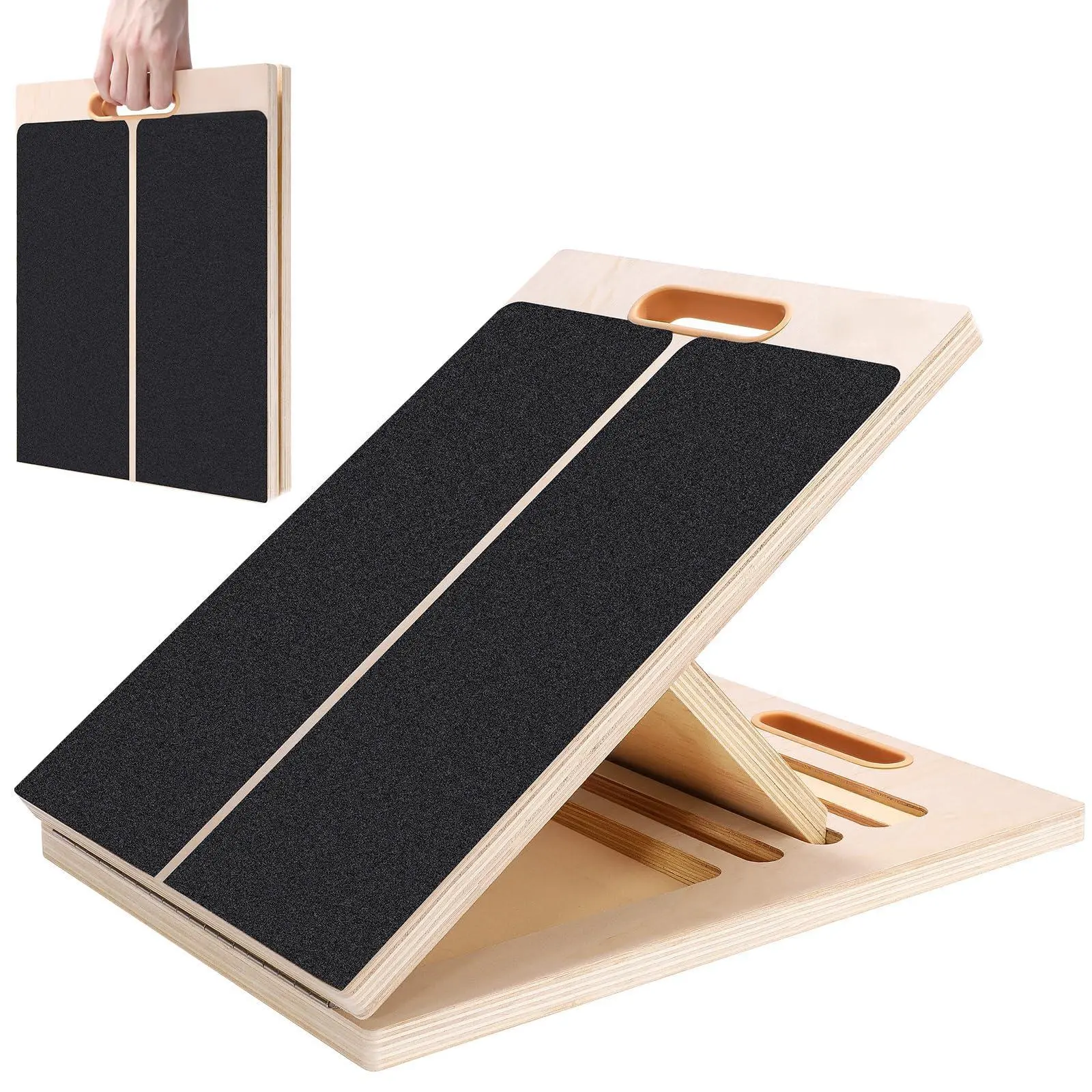 Multi-Angle Adjustable Wooden Slant Board, Portable Calf Stretcher for Ankle Heel Knee Mobility and Squat Fitness Exercise