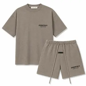 (Tee and Shorts) Fear of God Essentials T-shirt & Shorts Set Stretch HomesteadHeather OVER SIZE Casual Wear Comfortable Fit Simple Design Versatile Everyday Wear Menswear Tops Crewneck ShortSleeve Light Formal