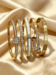 5 Pcs Luxury Star Shaped Bangle Set, Elegant Jewelry Bracelet, High-End Stainless Steel Women's Bracelets, Retro Style, All Seasons Jewelry Accessories