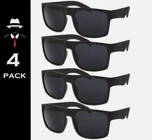 4-Pack Men’s Sunglasses Super Dark Black Square Frame UV400 Shades for Driving Streetwear Outdoor Fashion