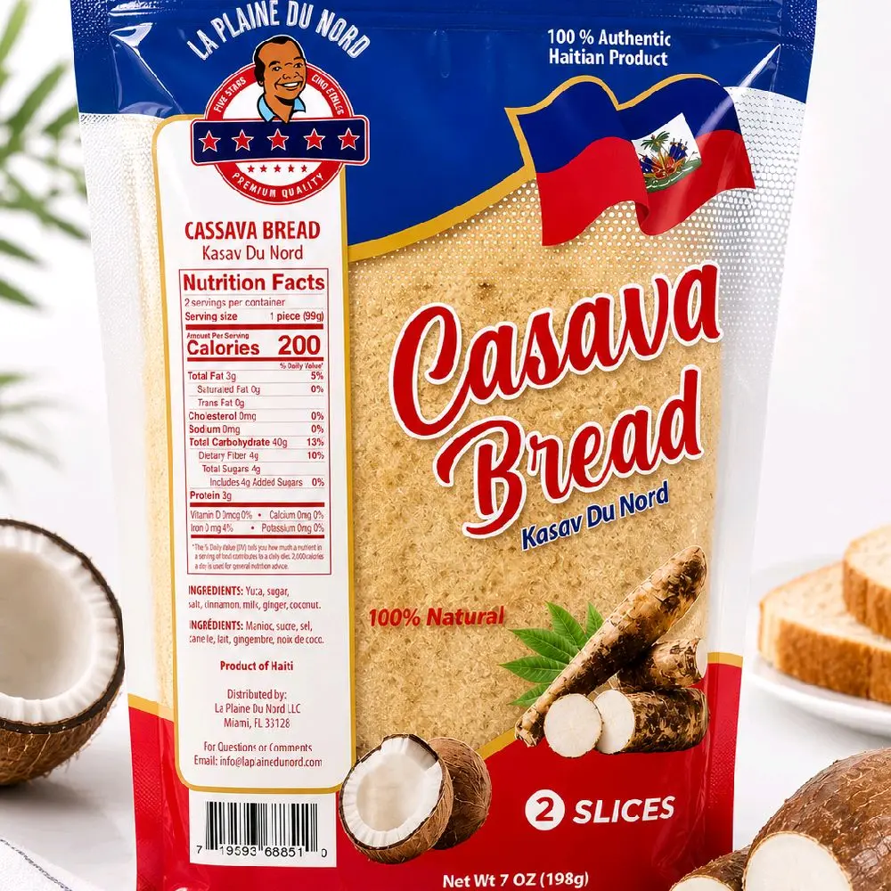 La Plaine Du Nord Authentic Haitian Sweet Cassava Bread (Kasas Du Nord) - 100% Natural Toast, 2 Slices, 7 oz, Ambient Pantry Packaged Food