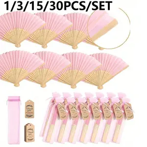 Elegant Folding Fan Set, Portable Folding Fan, Includes Thank You Card and Gift Bag, Bamboo Hand Fan for Bride, Bachelorette Party, Wedding Decor, Wedding Hand Fans, Summer Accessory, Decoration