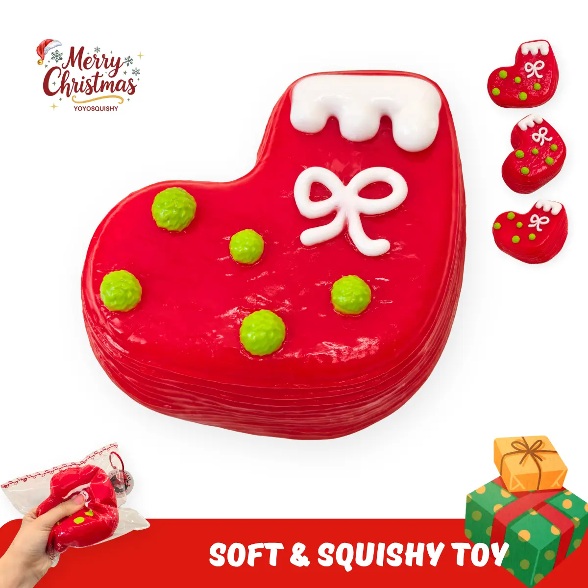 YOYOSQUISHY Christmas Red Socks Taba Stress Relief Toy - Soft Food-Grade Silicone, Hand-Painted, Water Texture, Stress Relief Decoration