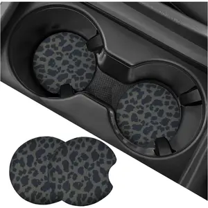 2 count  Cup Holder Coasters, Leopard Print Absorbent Rubber Insert Coaster with Finger Notch, Anti-Slip Drink Cup Mat Cute  Interior Accessories for Women Men (B13)