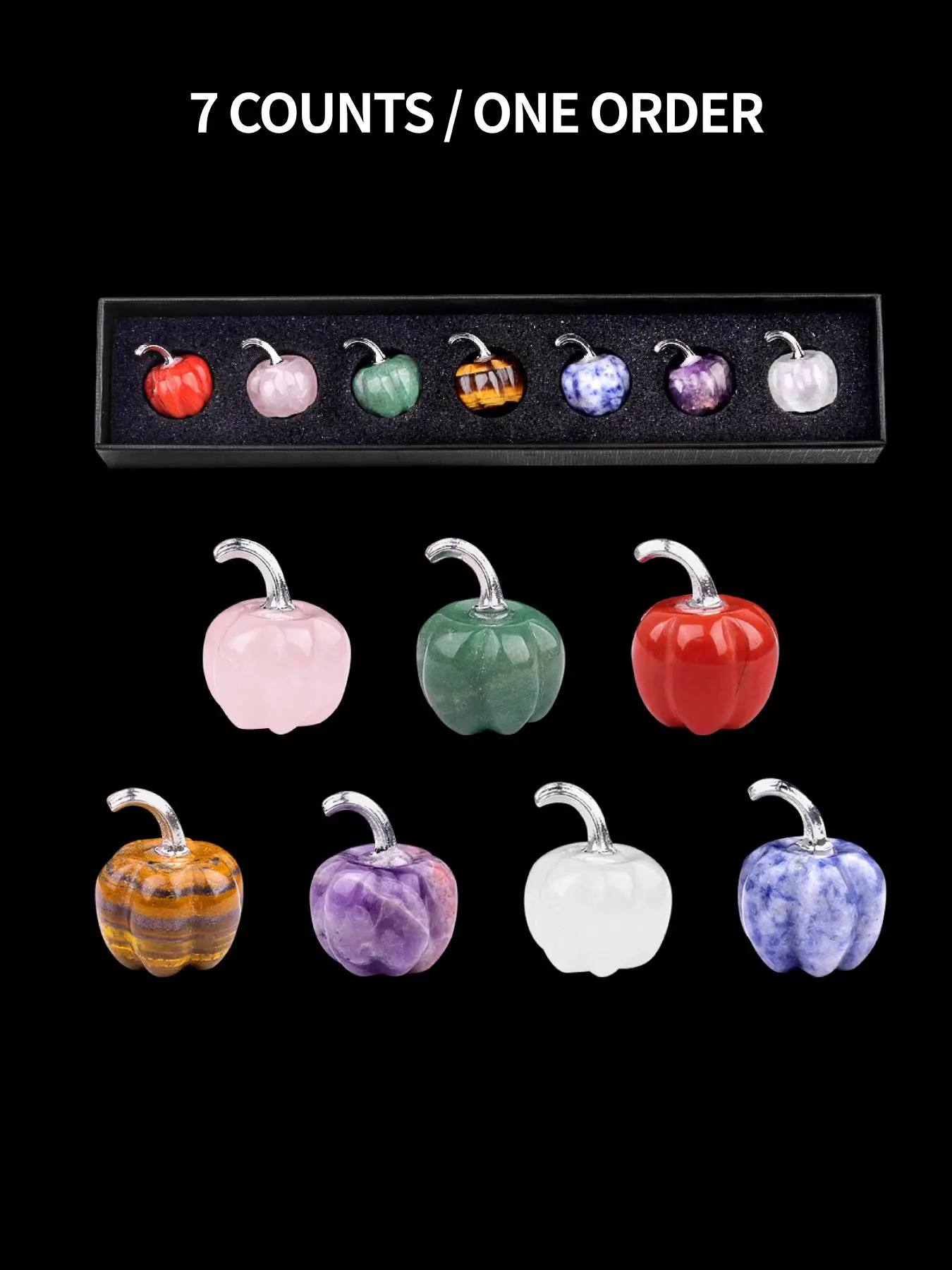 Mini Pumpkin Shaped Natural Crystal Decoration Set, Creative Home Decoration, Holiday Gift, Jewelry Accessories for Women & Men