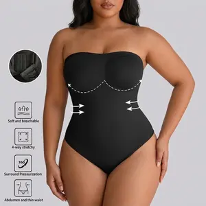 Sculpt Touch Women Strapless Shapewear Bodysuit Tummy Control Seamless Body Shaper Tube Top Thong Bodysuit for Low Cut Outfits