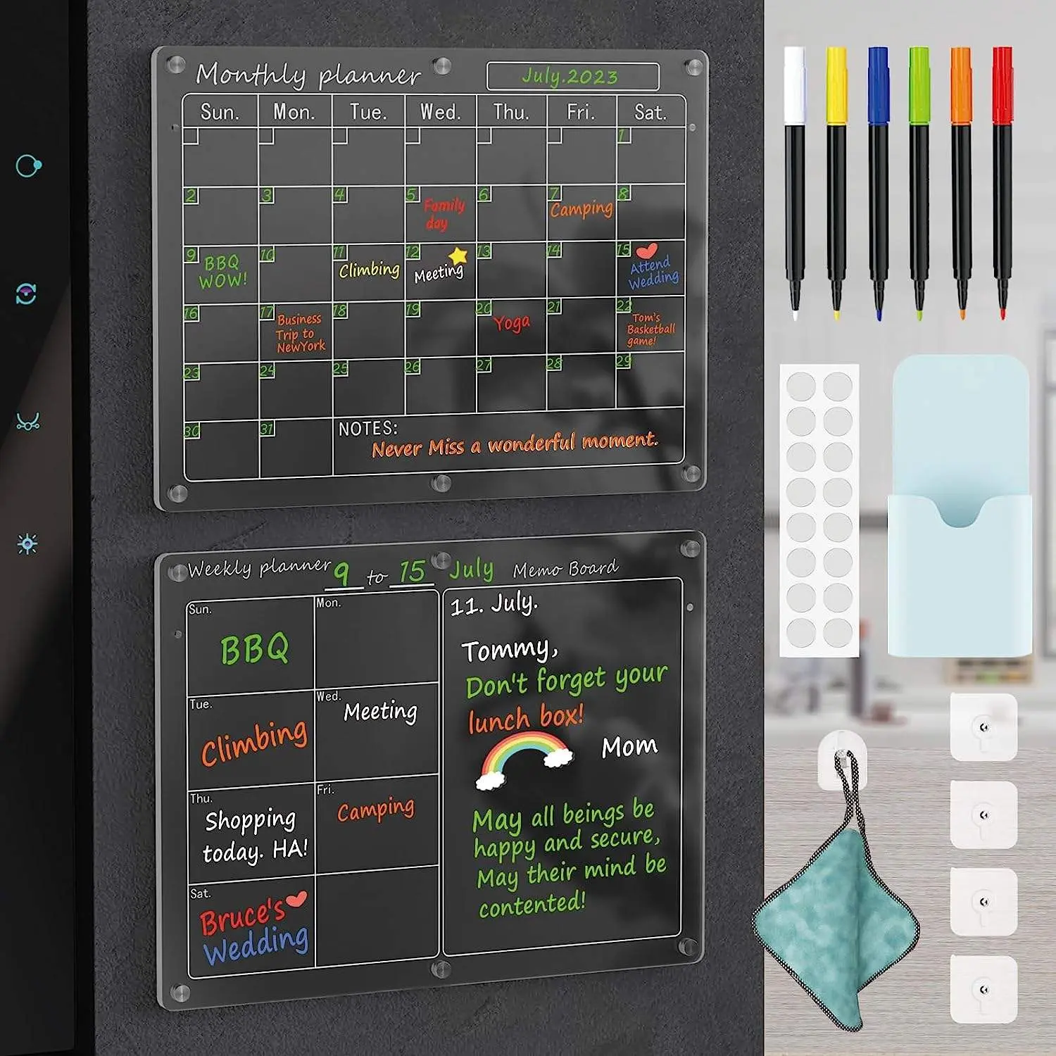 Magnetic Acrylic Calendar for Fridge,2 Pack 12"x16"