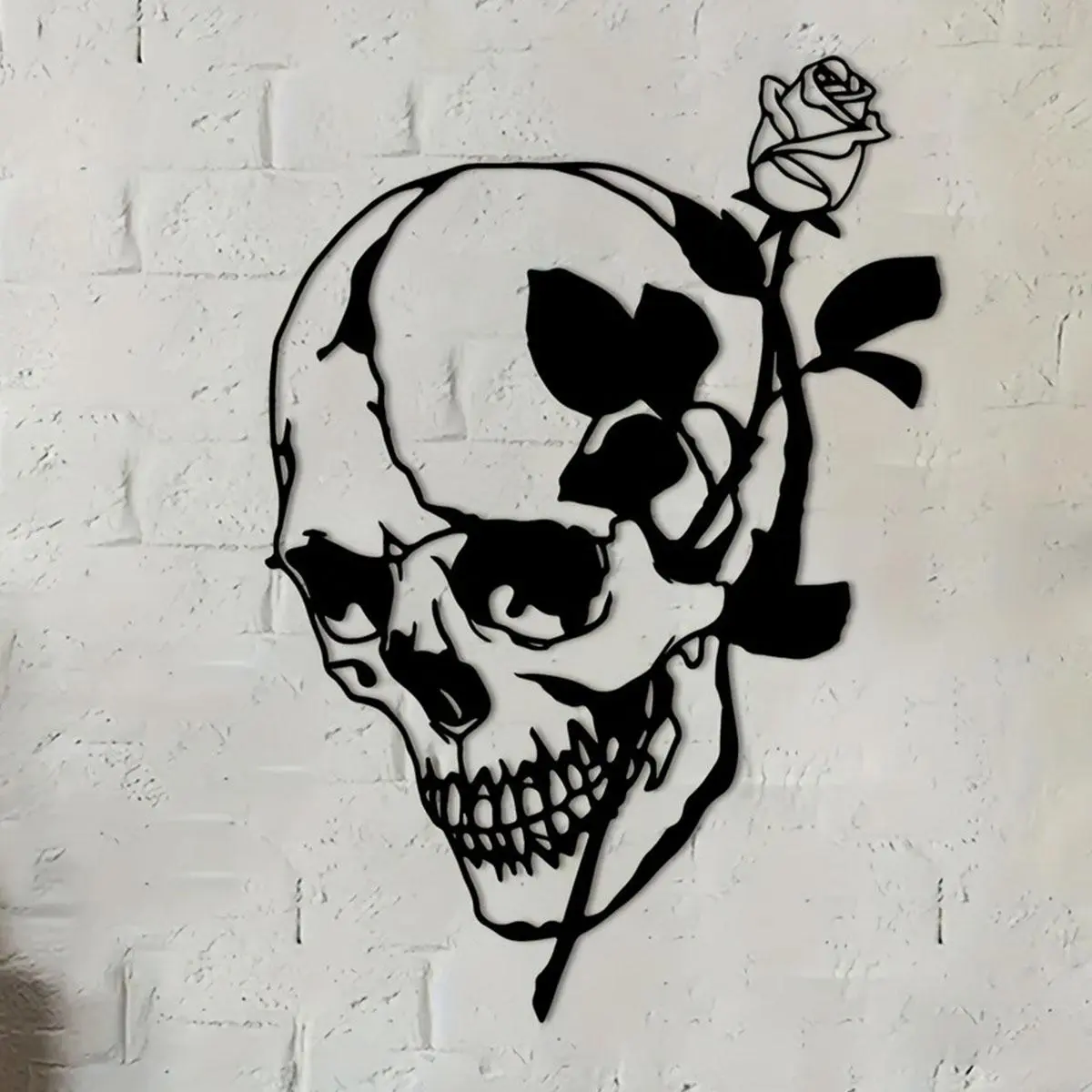 Skull & Rose Design Wall Art, Metal Wall Decor, Gothic Home Decor, Modern Art Wall Decor for Home Living Room Bedroom Office, Artistic Poster Decoration