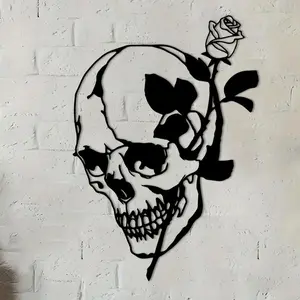 Skull & Rose Design Wall Art, Metal Wall Decor, Gothic Home Decor, Modern Art Wall Decor for Home Living Room Bedroom Office, Poster