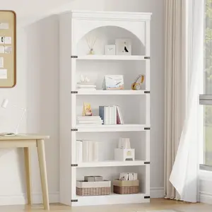 Arched Bookcase,5 Tier Bookcase Display Racks,Farmhouse Curved Storage Rack for for Bedroom,Living Room,Home Office
